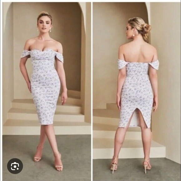 Lavish Alice Women's Off Shoulder White and Purple Floral Cocktail Dress. Sz 14 - Picture 2 of 12